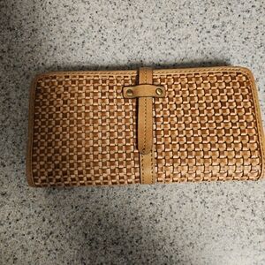 Patricia Nash Tan Woven Leather Zip Wallet